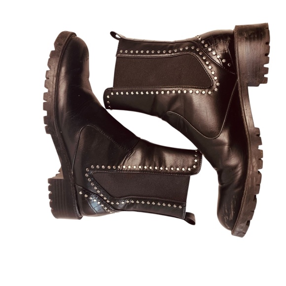 ZARA Studded Combat Moto Ankle Boots Black Slip On Faux Leather  EU39/US 8-8.5 - Picture 5 of 9